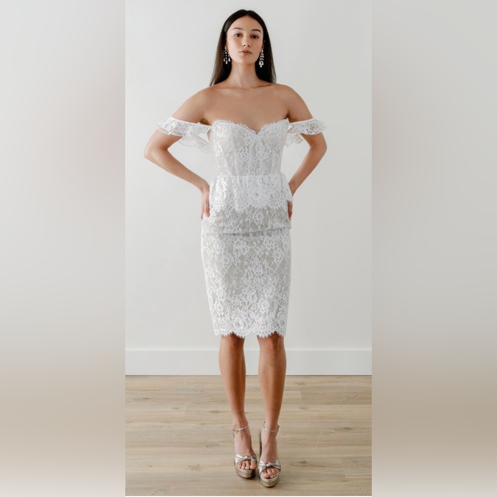 NWT By Watters Totally White Lace Midi Dress Size 6 Style #38101 #bridal
